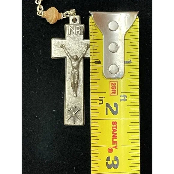 Vintage Italian Relic Rosary Wood Beads Crucifix Mt Calvary Soil St Joseph 21" - Picture 9 of 10